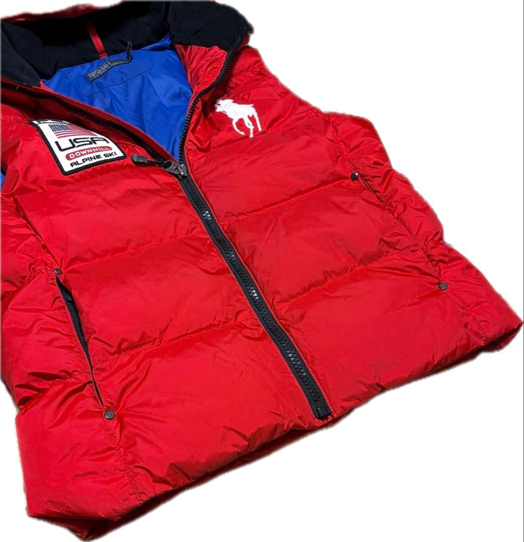 【美品】ラルフローレン ビッグポニーダウンベスト USAパッチ付 フード着脱可