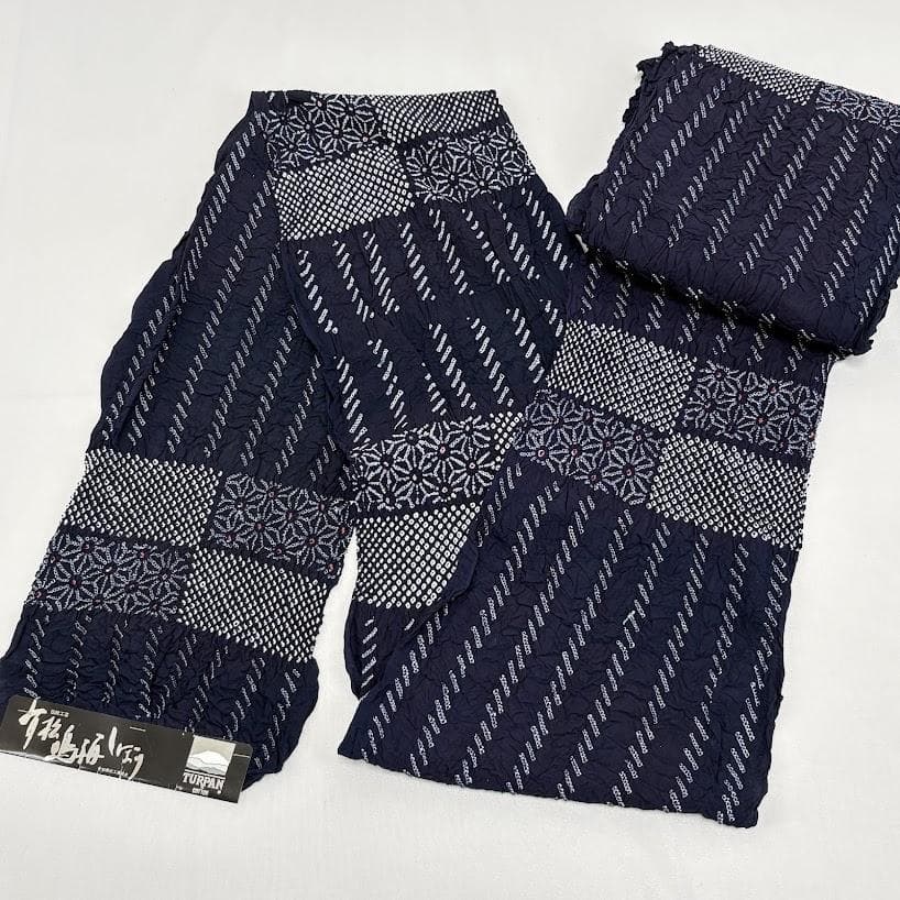 ゆりのはな　絞り浴衣反物　付下げ　伝統工芸　有松鳴海絞り　総絞り　濃藍　F802