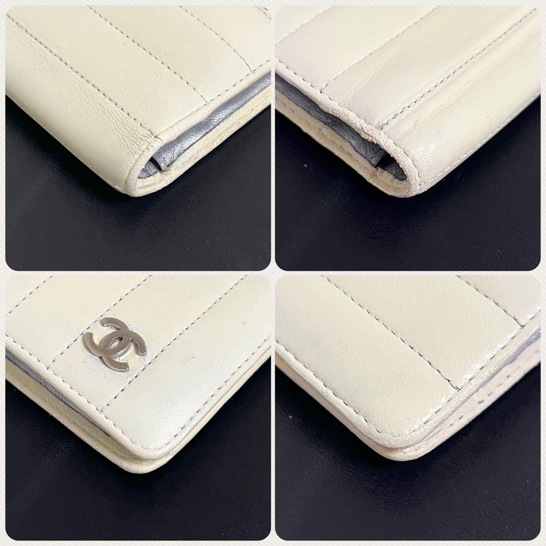 いちご様 CHANEL マドモアゼルライン ココマーク ステッチ 長財布 白