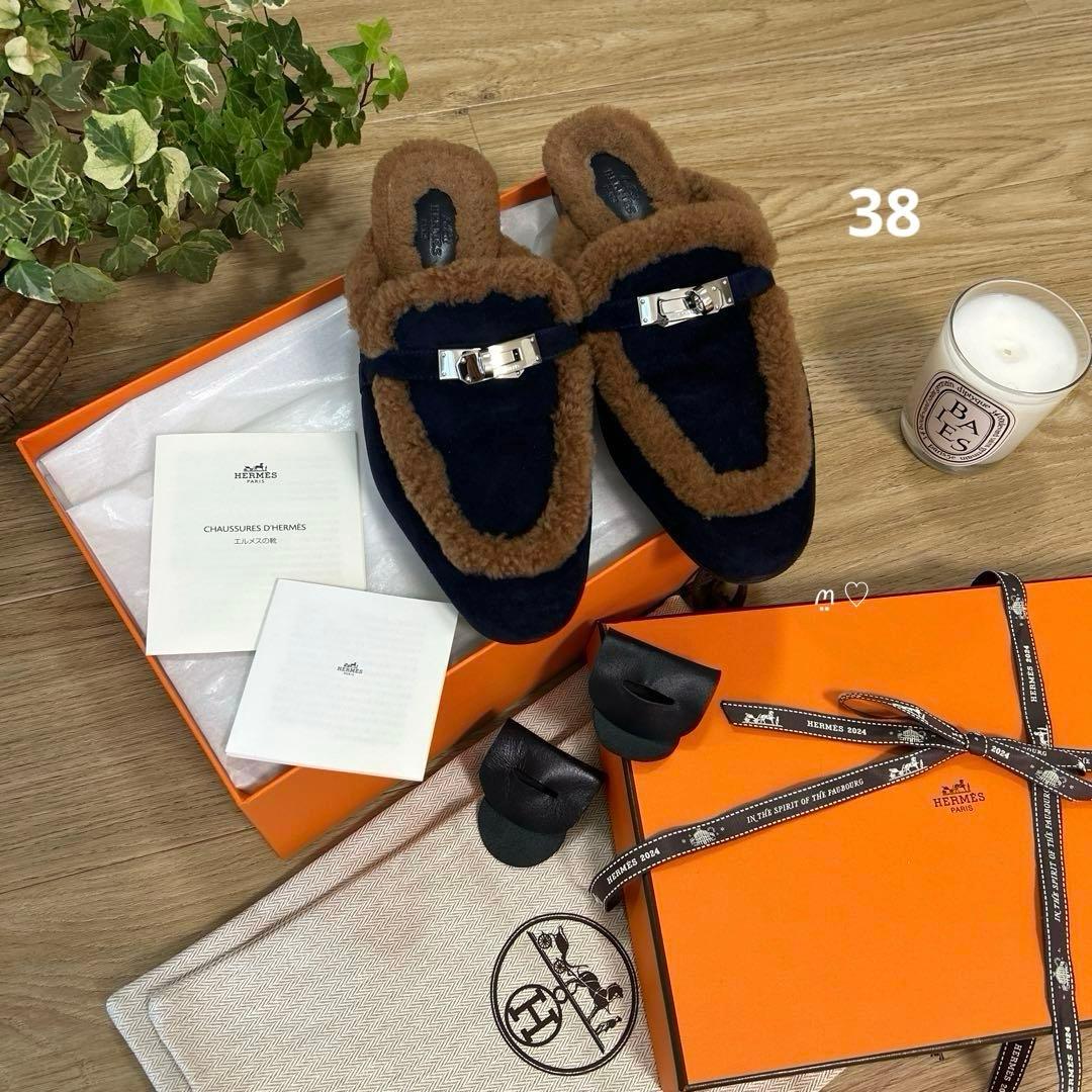 HERMES　エルメス　ミュール　オズ　38　ケリーバックル　ボア　今季シューズ