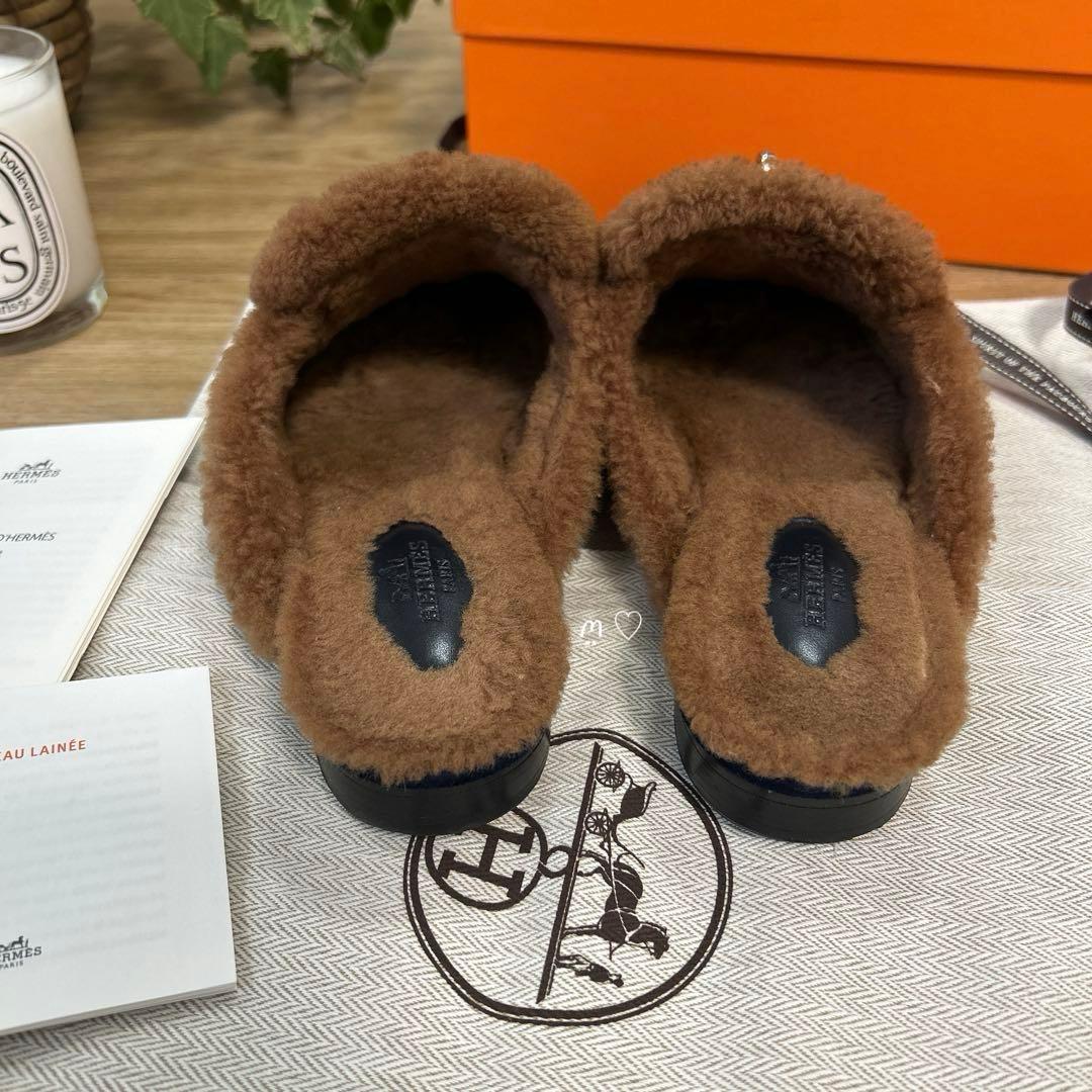 HERMES　エルメス　ミュール　オズ　38　ケリーバックル　ボア　今季シューズ