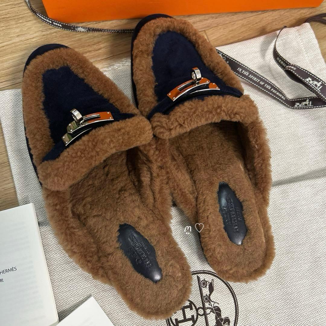 HERMES　エルメス　ミュール　オズ　38　ケリーバックル　ボア　今季シューズ