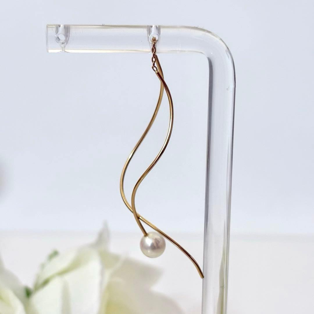 131【タサキ】K18 パール　アメリカンピアス　ロングピアス　片方のみ