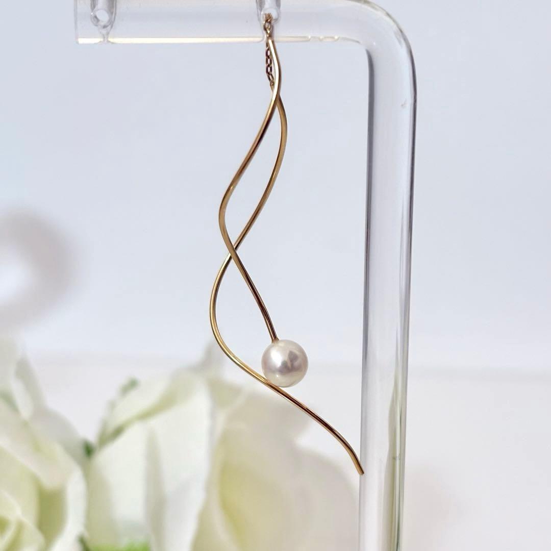 131【タサキ】K18 パール　アメリカンピアス　ロングピアス　片方のみ