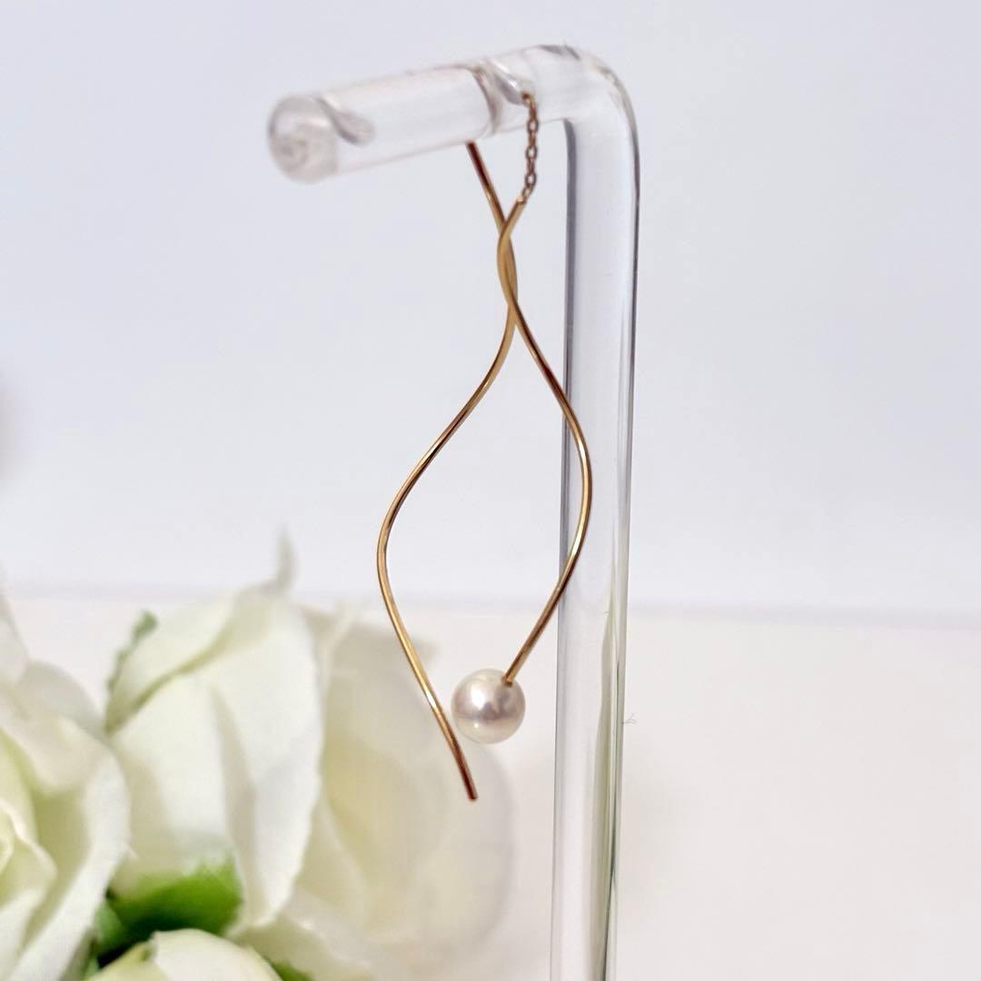 131【タサキ】K18 パール　アメリカンピアス　ロングピアス　片方のみ