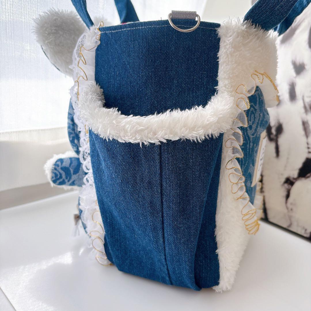 コヤンイサムチョン　バック　バラ模様マンドゥちゃん　デニム　トート