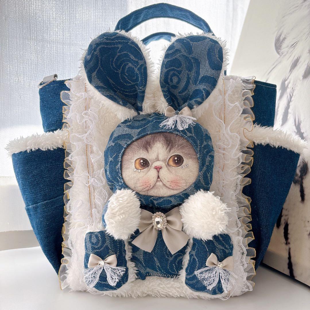 コヤンイサムチョン　バック　バラ模様マンドゥちゃん　デニム　トート