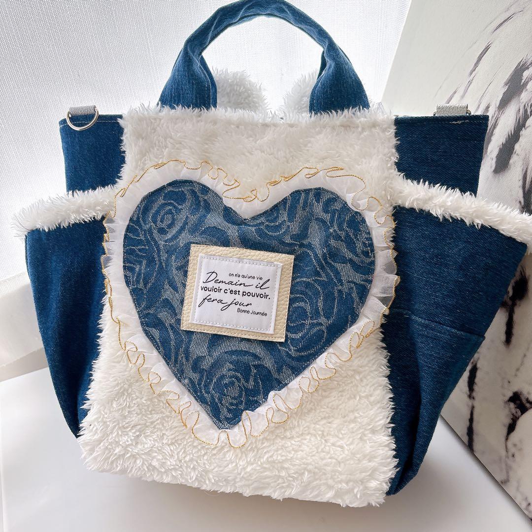 コヤンイサムチョン　バック　バラ模様マンドゥちゃん　デニム　トート