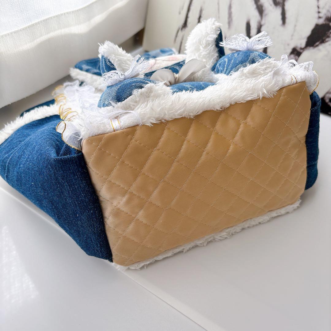 コヤンイサムチョン　バック　バラ模様マンドゥちゃん　デニム　トート