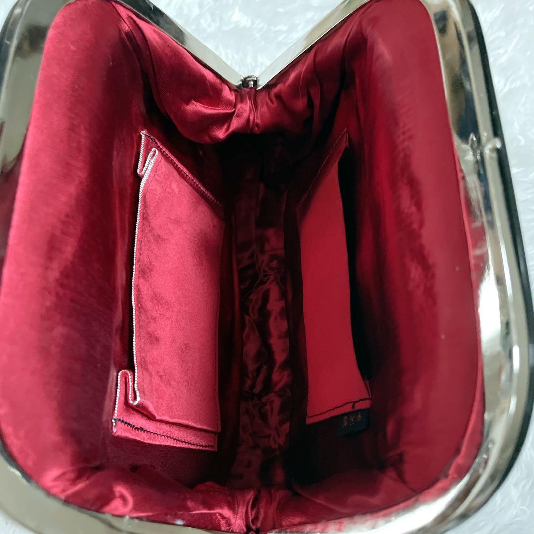 【美品】ビーズバッグ　手刺繍　総柄　花柄　総ビーズバッグ　和装　がま口 手鏡付き