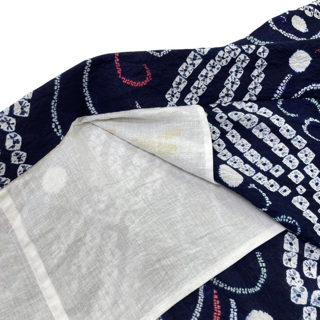 有松鳴海絞り 夏着物 浴衣 綿 斜め縞 濃紺 手縫い仕立て A-2314