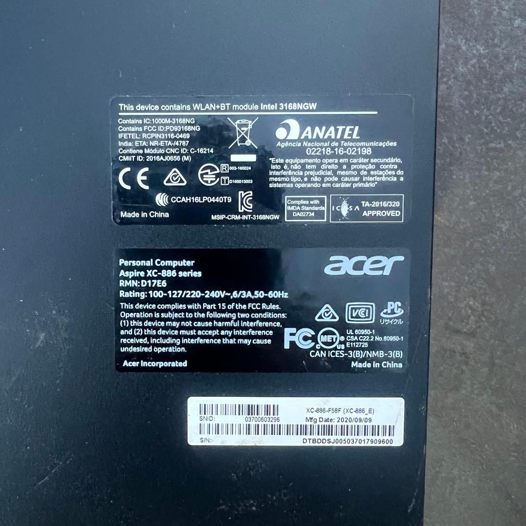 acer XC−886 Core i5 9400 ディスクトップパソコン