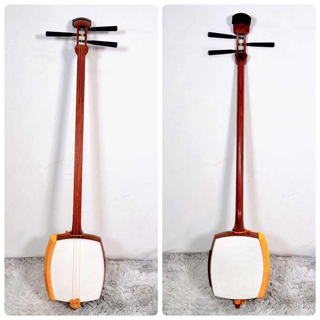 長唄三味線　細棹　花梨　正寸　丸打胴　本皮　皮破れなし　天神欠けなし　②