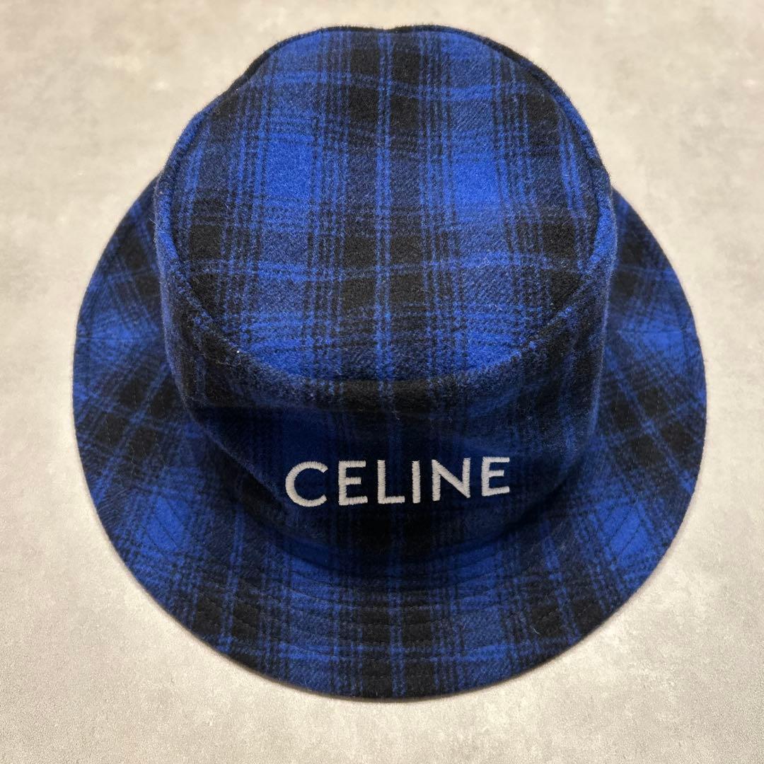 CELINE バケットハット 青と黒のチェック