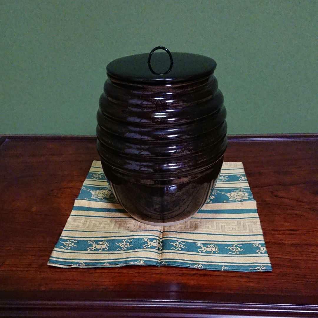 茶道　水指 捻貫 膳所焼 箱付