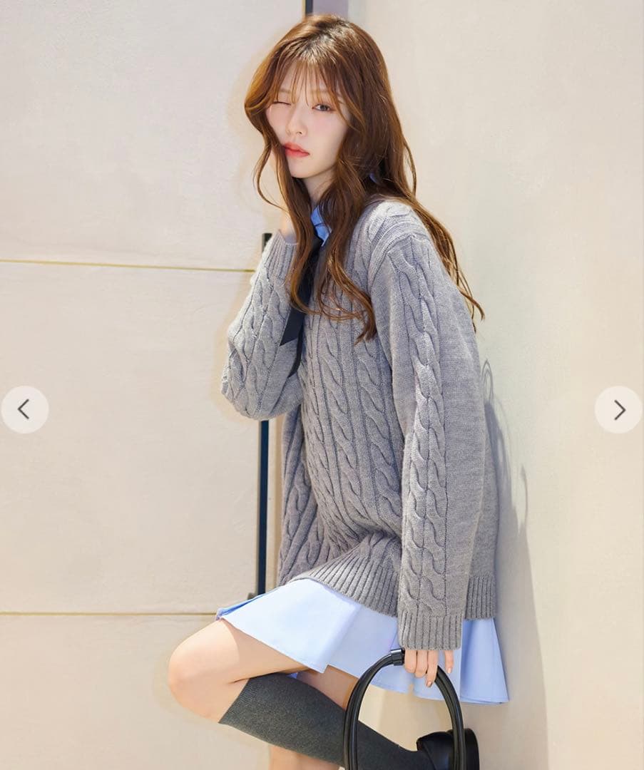 LILLIAN CARAT/リリアンカラットケーブルニット＆シャツミニワンピース