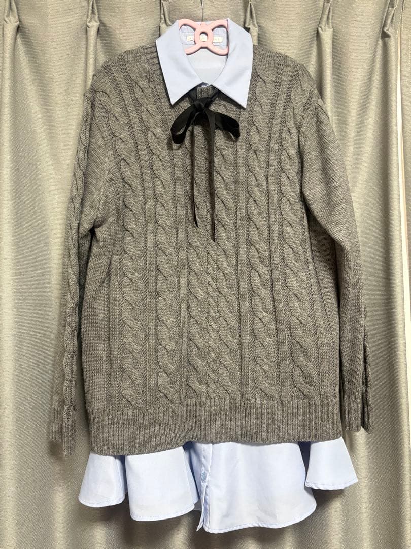 LILLIAN CARAT/リリアンカラットケーブルニット＆シャツミニワンピース