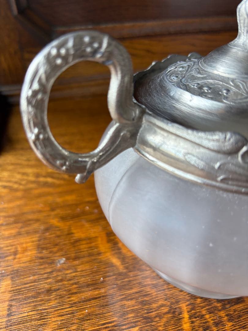 フランスアンティーク 素敵なビスケットジャー蓋付、取手付