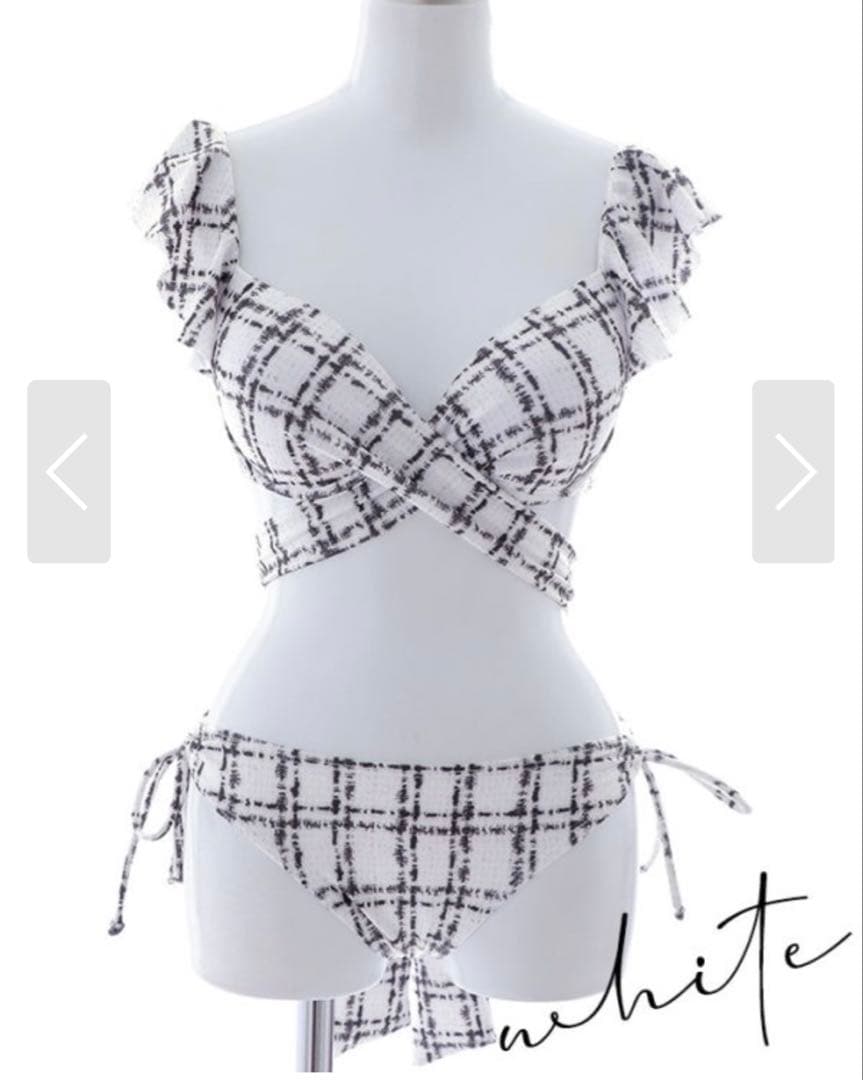 sugar バックリボン肩フリルツイード柄ビキニ