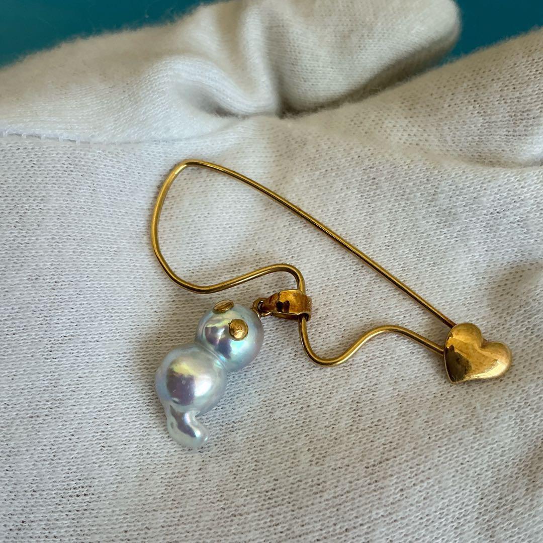 宇和島真珠 バロック真珠 あこや真珠 真珠ブローチ アヒルモチーフK18箱付き