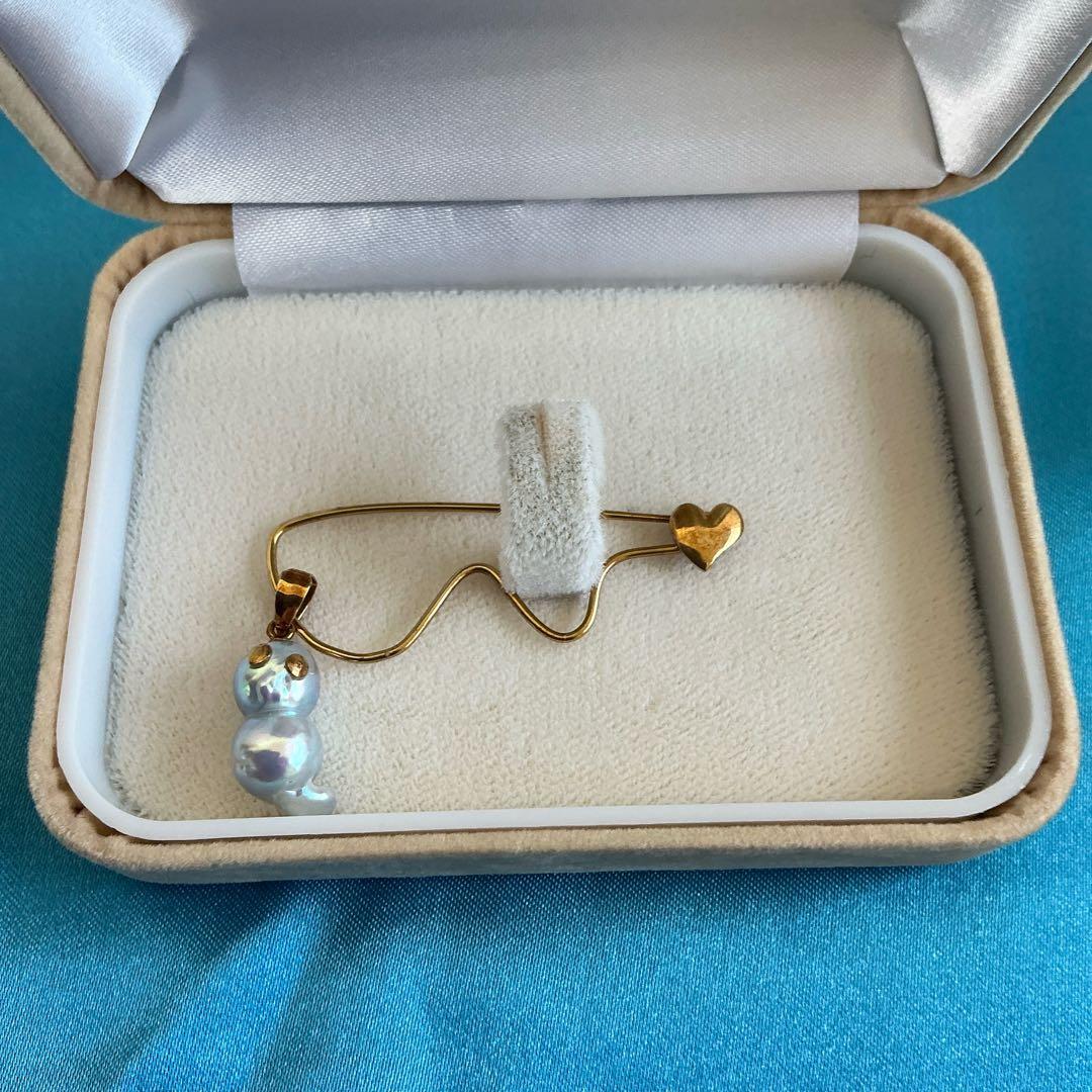 宇和島真珠 バロック真珠 あこや真珠 真珠ブローチ アヒルモチーフK18箱付き