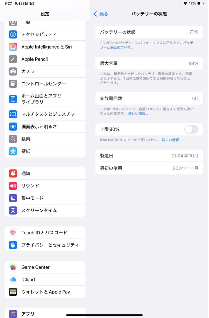 iPad mini 7世代(A17 Pro)Cellular 256GB