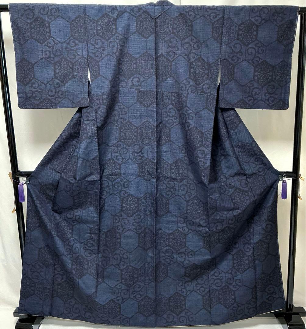 b193 正絹　袷　結城紬　未使用しつけ付極美品　着物