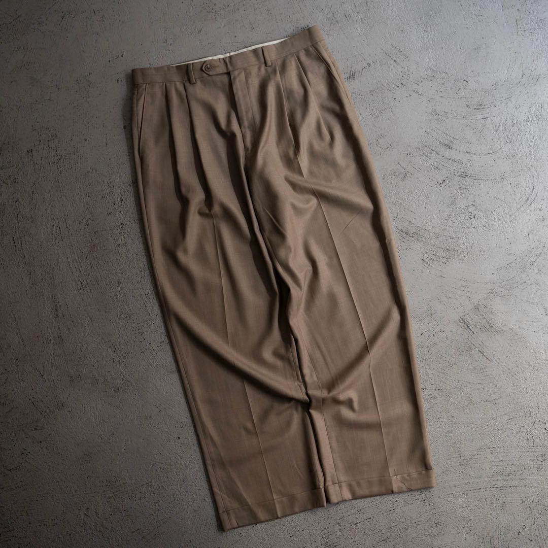 90s Ralph Lauren レーヨン×ポリ ツータック ワイドスラックス