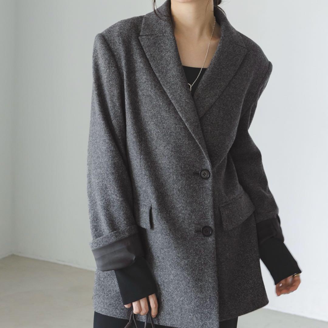 ※omachi※NOBLE トップツイード2WAYダブルジャケット グレー