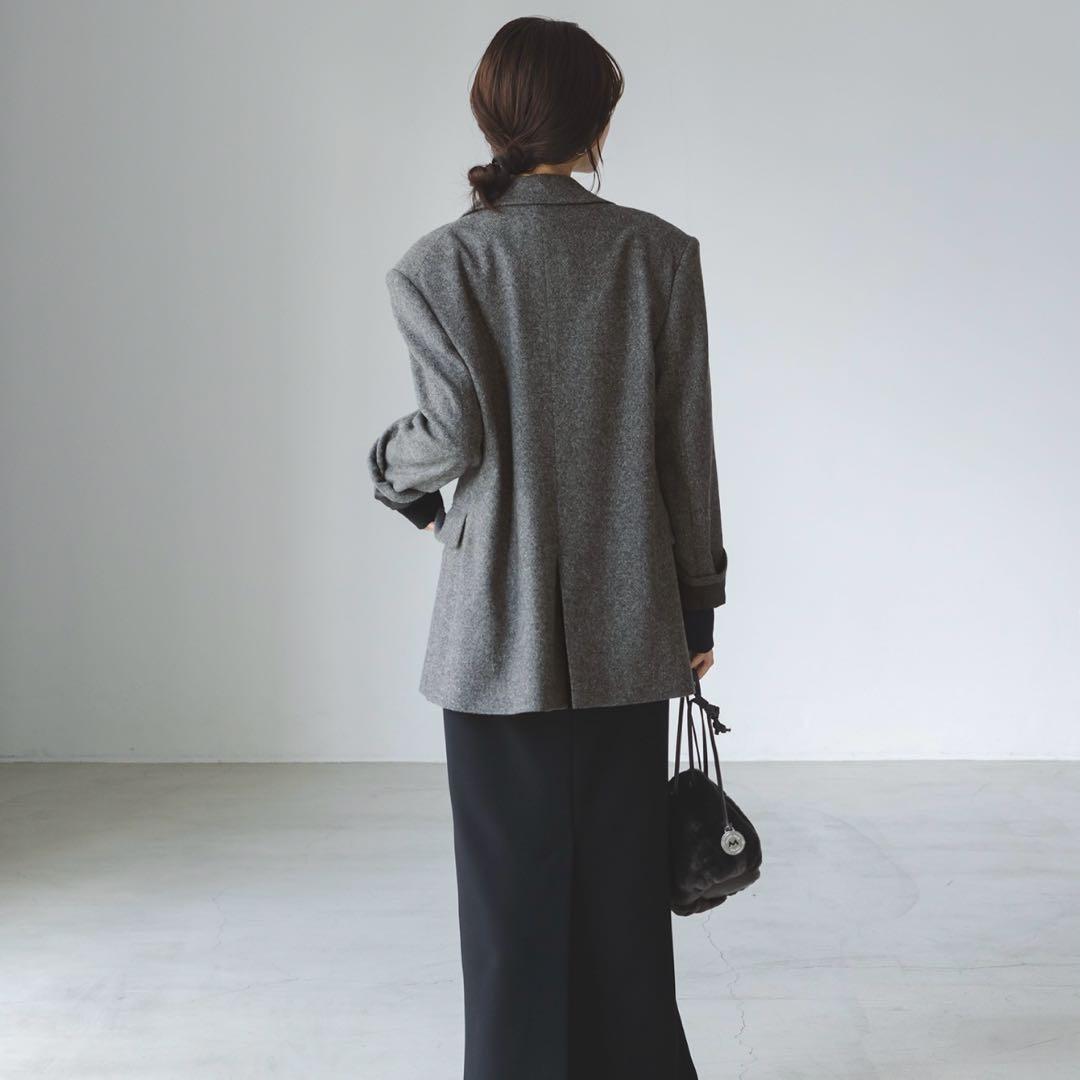 ※omachi※NOBLE トップツイード2WAYダブルジャケット グレー