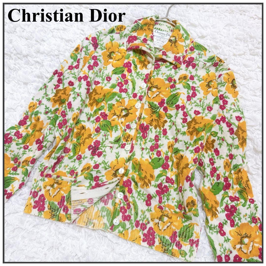 【美品】ディオール♡ガリアーノ期 カシミヤ100% 花柄 ニット カーディガン