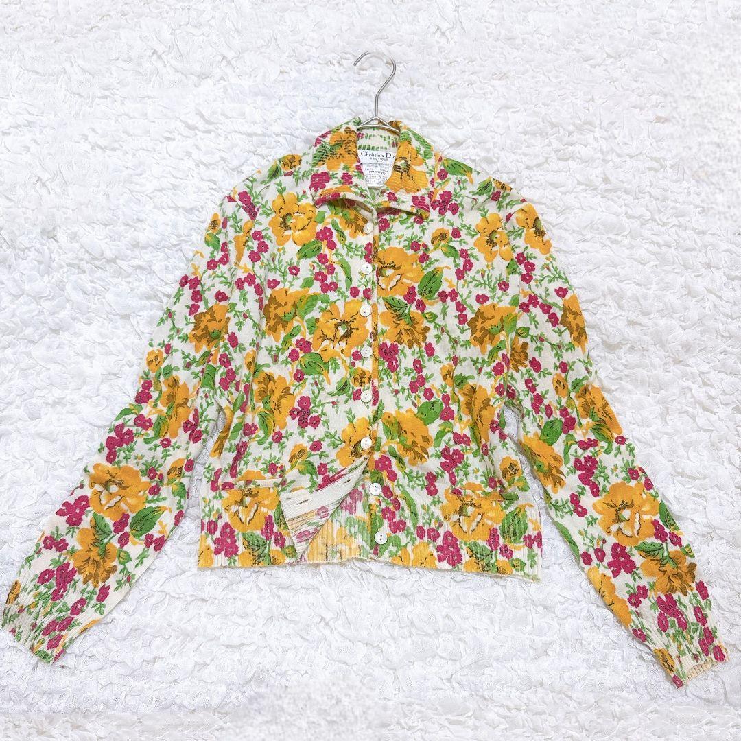 【美品】ディオール♡ガリアーノ期 カシミヤ100% 花柄 ニット カーディガン