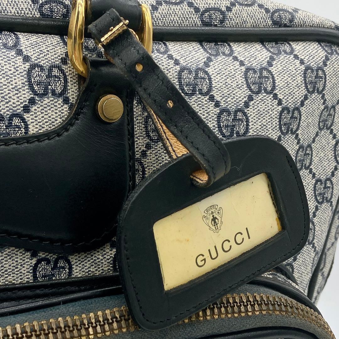 【GUCCI】ボストンバッグ　GGスプリーム　ゴールド金具　PVC ネイビー