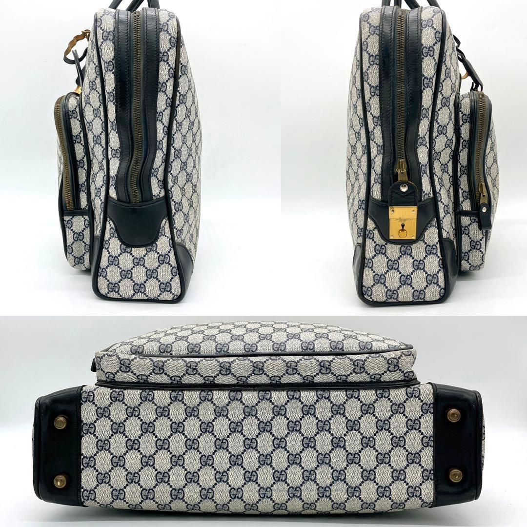 【GUCCI】ボストンバッグ　GGスプリーム　ゴールド金具　PVC ネイビー