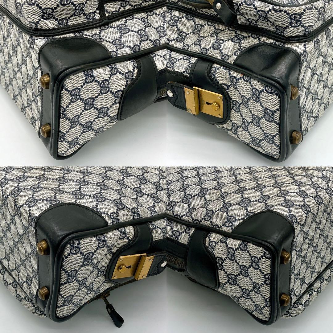 【GUCCI】ボストンバッグ　GGスプリーム　ゴールド金具　PVC ネイビー