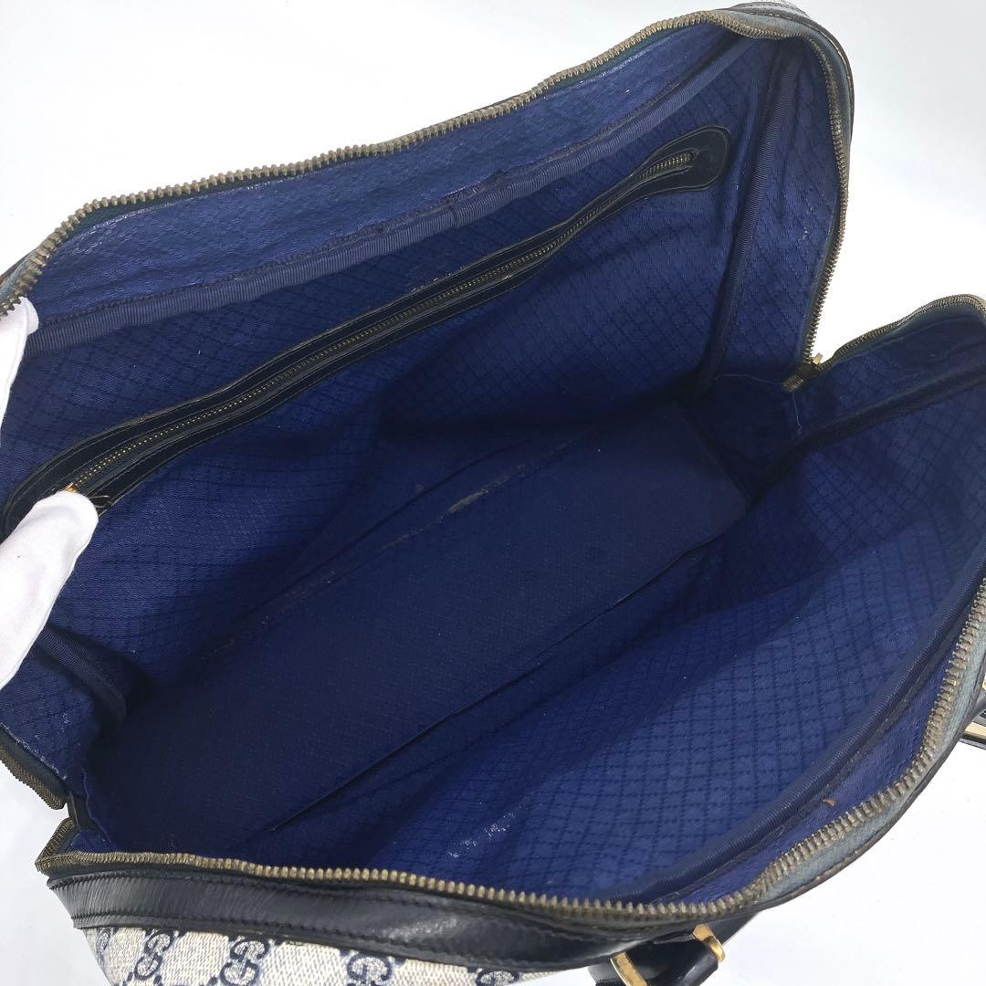 【GUCCI】ボストンバッグ　GGスプリーム　ゴールド金具　PVC ネイビー
