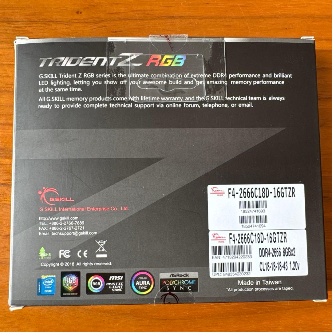 メモリー G.SKILL Trident Z RGB 16GB DDR4 2666MHz