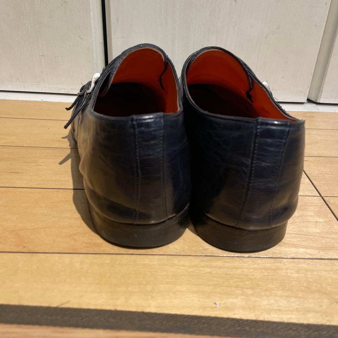 santoniネイビーダブルモンクシューズ