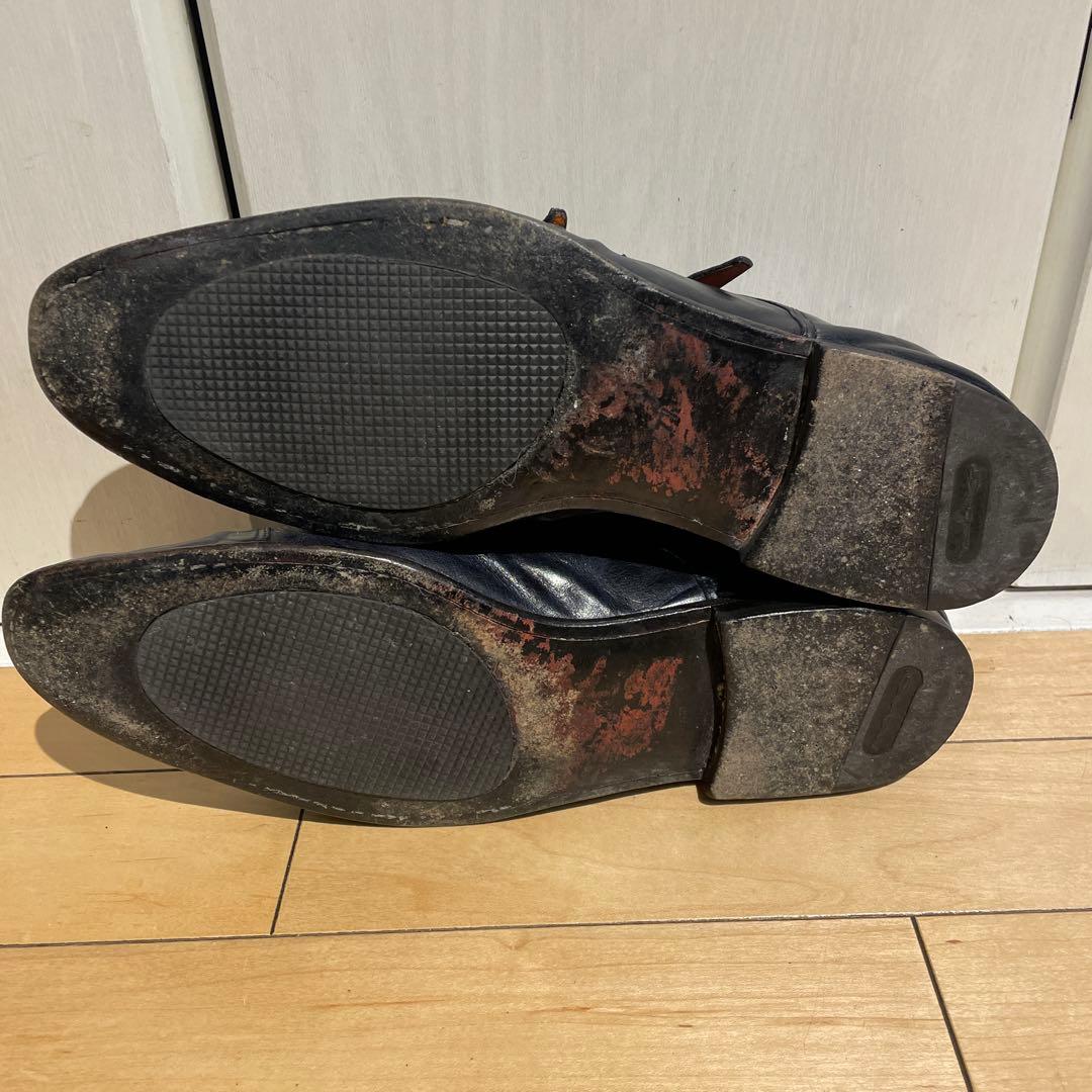 santoniネイビーダブルモンクシューズ