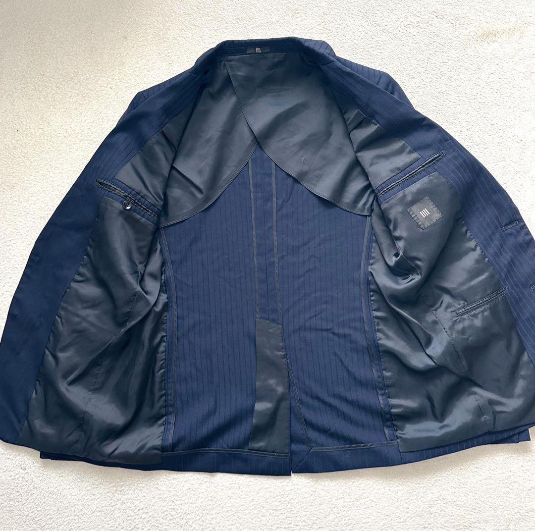 スーツセレクト　スリーピース　セットアップ　スーツ　ネイビー　ストライプ