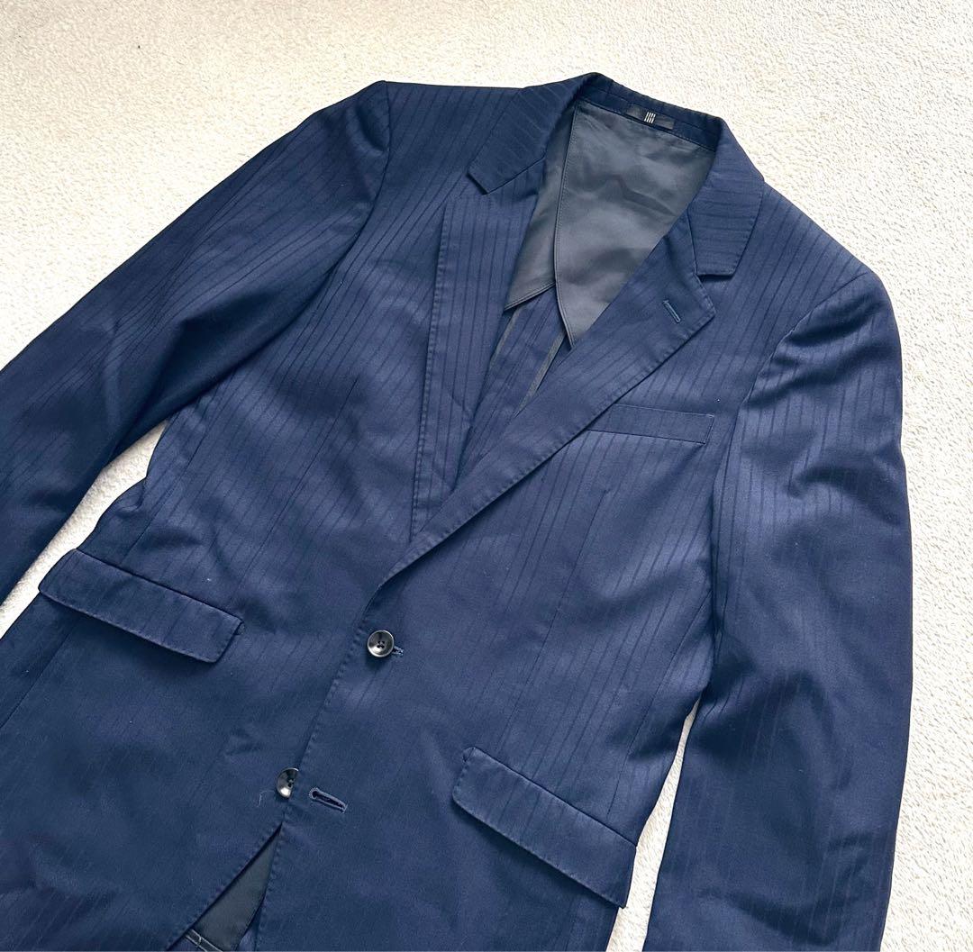 スーツセレクト　スリーピース　セットアップ　スーツ　ネイビー　ストライプ