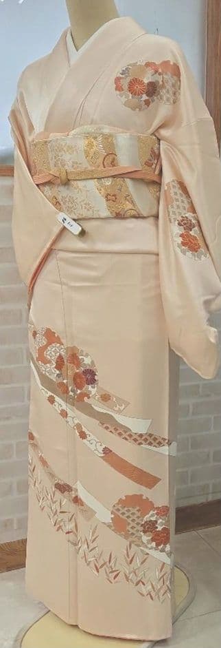 未使用、しつけ糸付き付け下げ訪問着4点フルセット、着物、袋帯、帯締め、帯揚げ