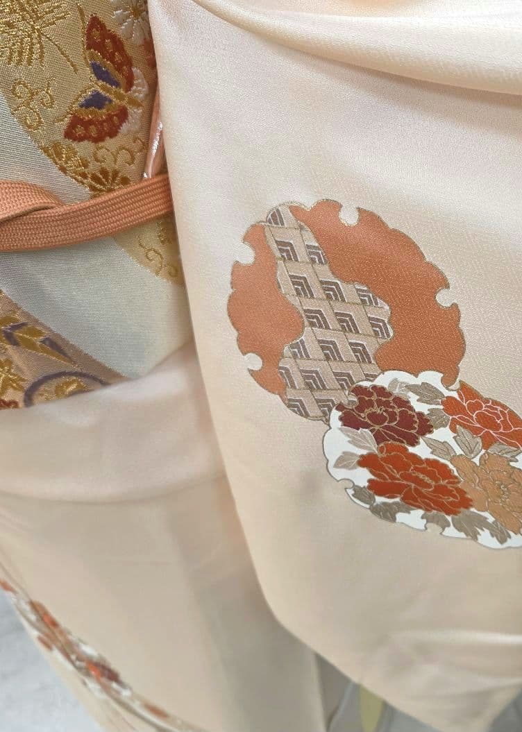 未使用、しつけ糸付き付け下げ訪問着4点フルセット、着物、袋帯、帯締め、帯揚げ