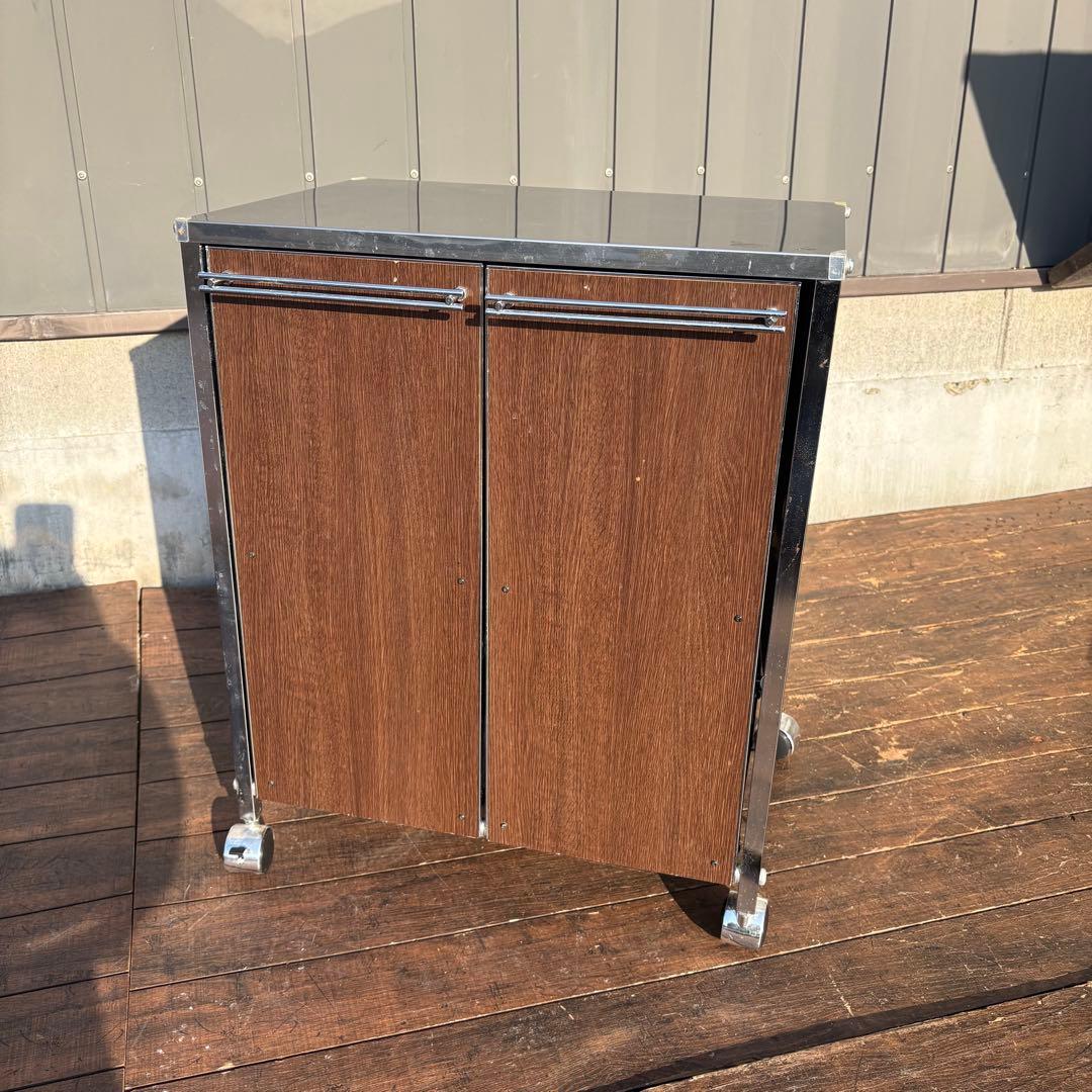 インダストリアル ステンレス製 ゴミ箱ワゴン キャスター付き 業務用 分別 木目