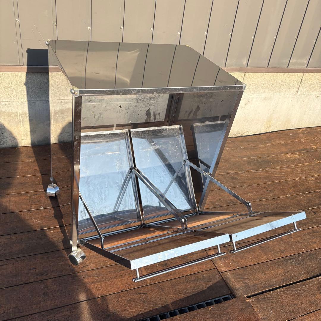 インダストリアル ステンレス製 ゴミ箱ワゴン キャスター付き 業務用 分別 木目