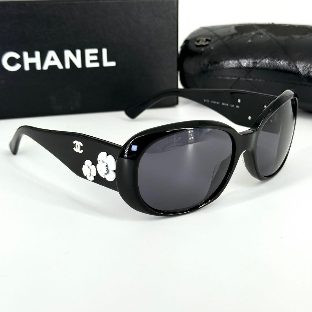 CHANEL サングラス カメリア ココマーク 5113 ブラック ホワイト 黒