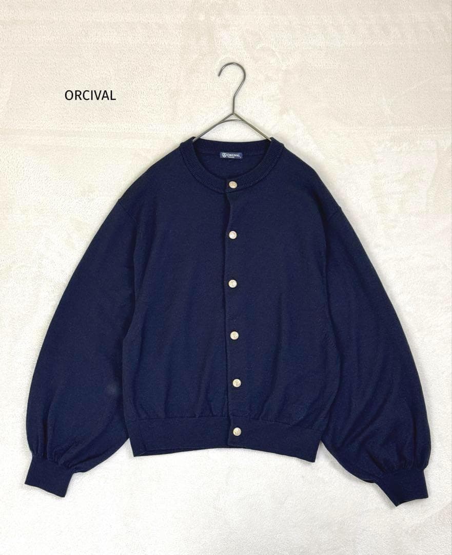 ORCIVALオーシバル　メタルボタンカーディガン　ボリュームスリーブ　紺色