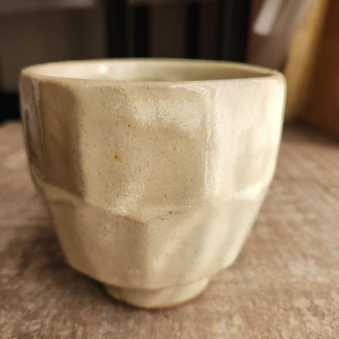 浜田晋作　益子焼　白釉面取茶碗　茶道 抹茶茶碗 抹茶碗　木製箱付き