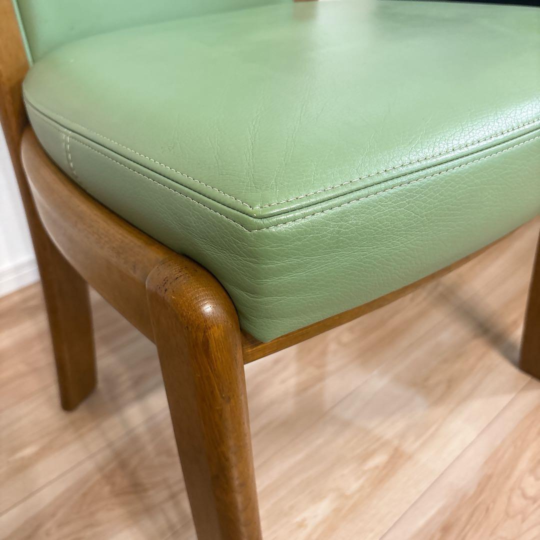 ✨良品✨ 浜本工芸 ダイニングチェア ダークオーク レザー グリーン 3800