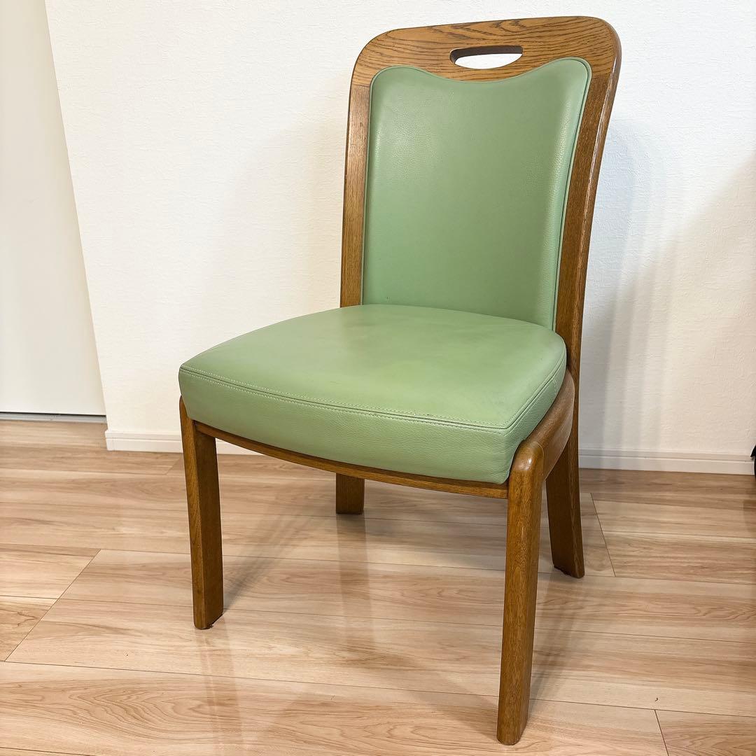 ✨良品✨ 浜本工芸 ダイニングチェア ダークオーク レザー グリーン 3800